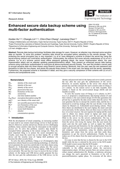 Enhanced secure data backup scheme using multi‐factor 